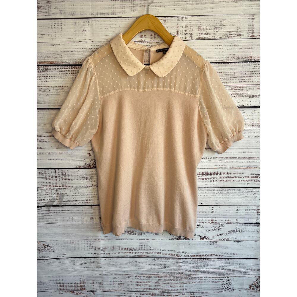 Adrianna Papell Peter Pan Collar Swiss Dot Blouse Pink 
Size XL